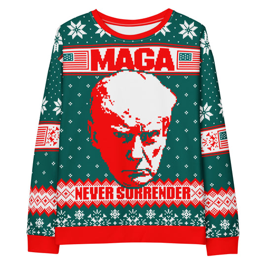 Maga Never Surrender Ugly Christmas Sweatshirt - Green