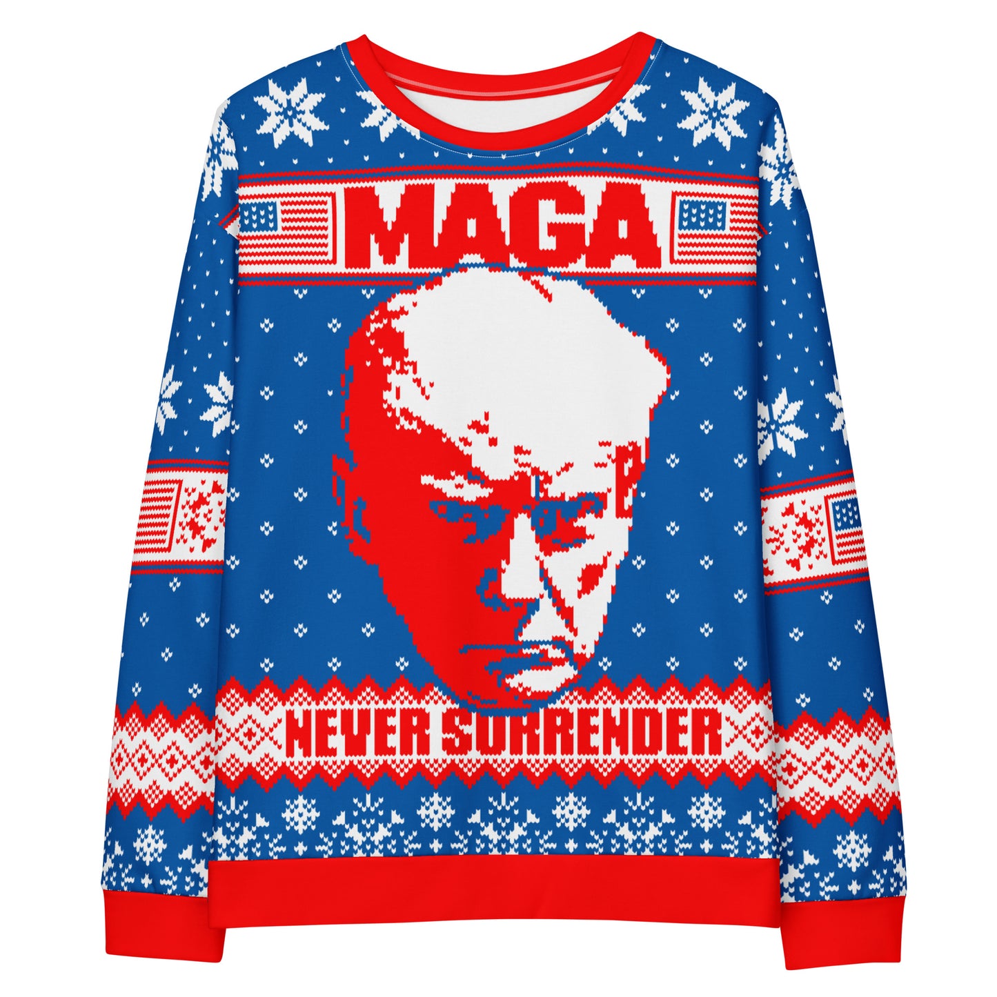 Maga Never Surrender Ugly Christmas Sweatshirt - Blue