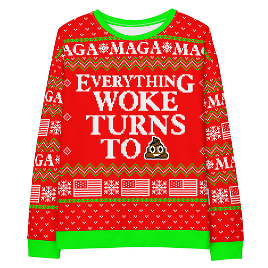 Everything Woke Turns to Shit Ugly Christmas Sweatshirt